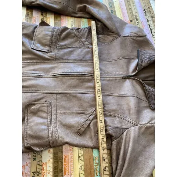 Y2K Vintage Moto Jacket Italian Leather Zip Brown SR Clothing Womens L READ - Picture 7 of 16